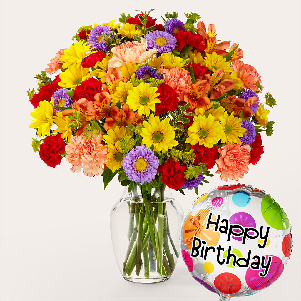 Kaleidoscope Bouquet with Birthday Balloon – Hurst Florist, Callahan FL
