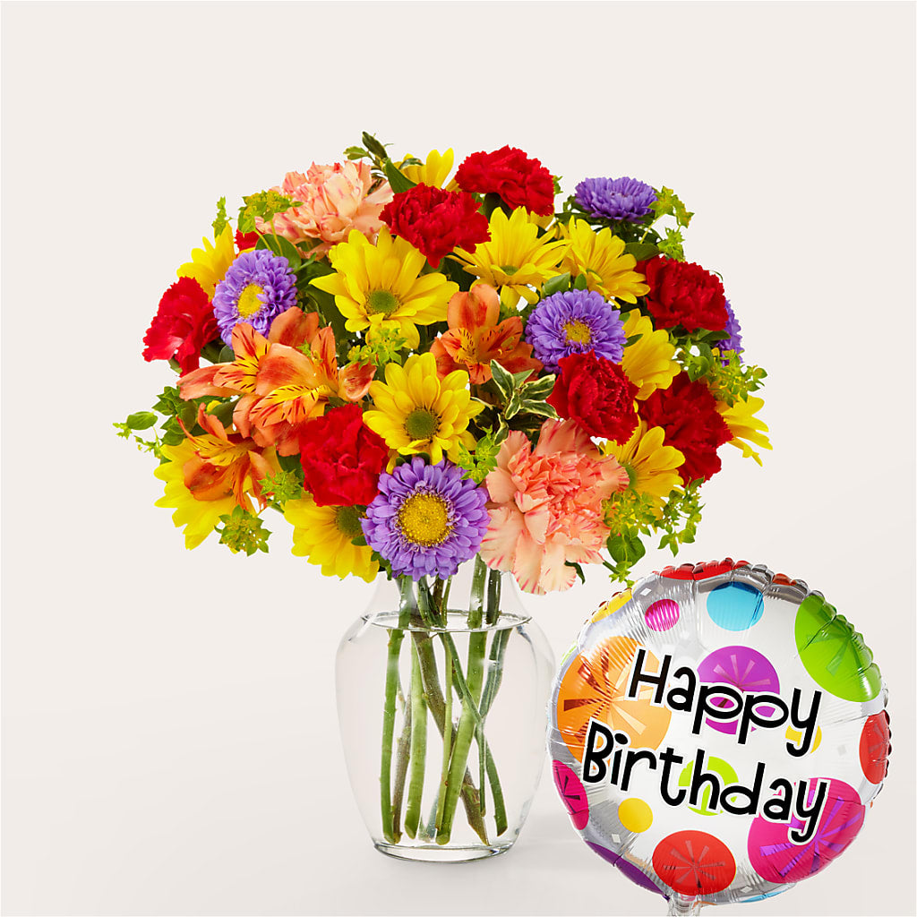 Kaleidoscope Bouquet with Birthday Balloon – Hurst Florist, Callahan FL