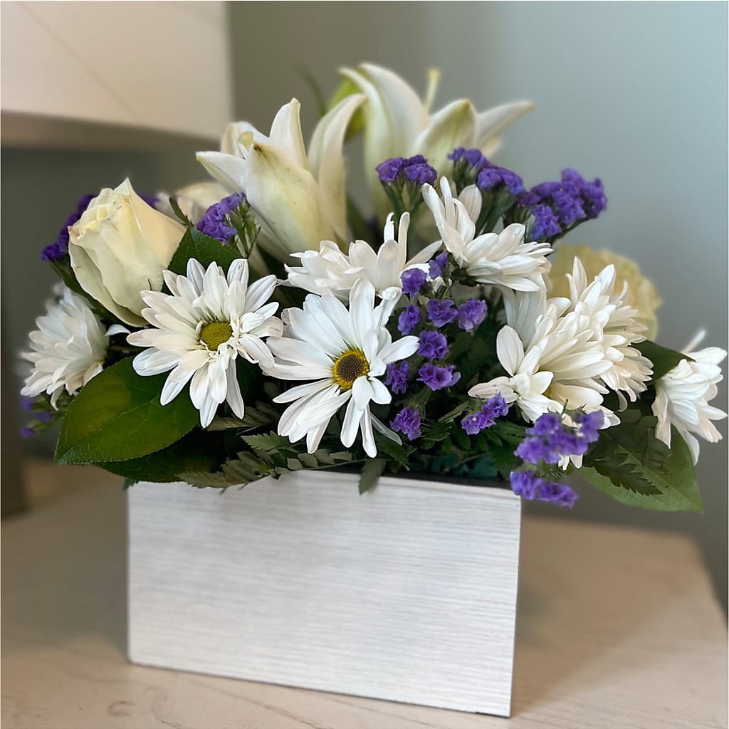 Beyond Blue Box Bouquet – Hurst Florist, Callahan FL