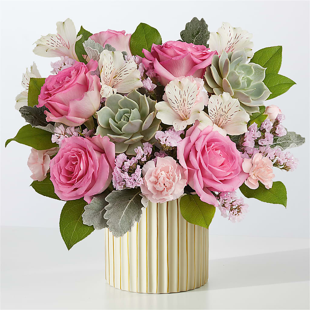 Dusty Rose Bouquet with Ivory Vase – Hurst Florist, Callahan FL